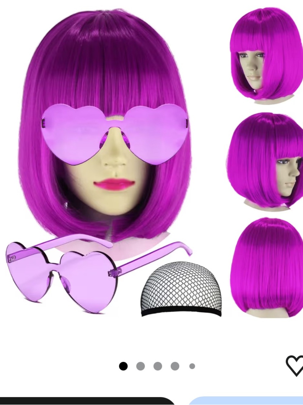 NWT Short Purple Bob Hair Wig Straight with Flat Bangs